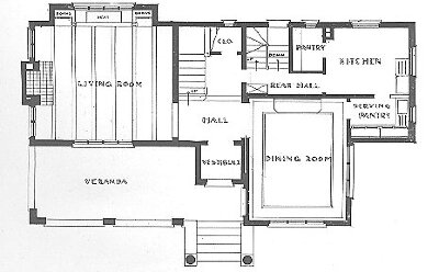 First floor plan
Carmen residence
George W. Maher, architect
Glencoe, Illinois