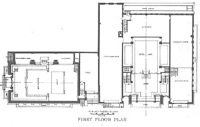 First floor plan, banking building
City National Bank
Frank Lloyd Wright, architect
Mason City, Iowa