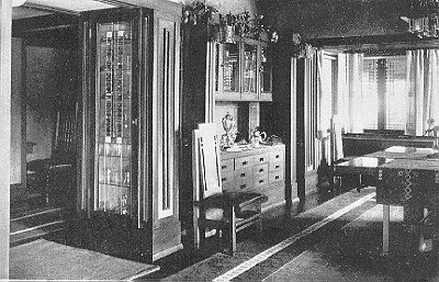 Interior, dining room
House for E. P. Irving
Frank Lloyd Wright, architect
Hermann V. von Holst, architect
Marion Mahony Griffin, associated architect
Decatur, Illinois