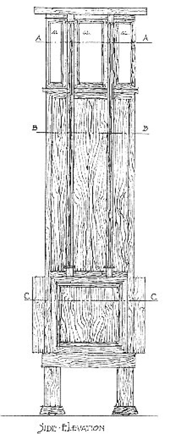 Detail drawing, side elevation of music cabinet
House for E. P. Irving
Frank Lloyd Wright, architect
Hermann V. von Holst, architect
Marion Mahony Griffin, associated architect