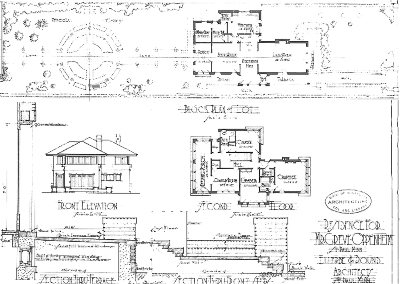 Plat of grounds, first and second floor plans, front
elevation and terrace section
Greve Oppenheim residence
Ellerbe and Round, architects
St. Paul, Minnesota