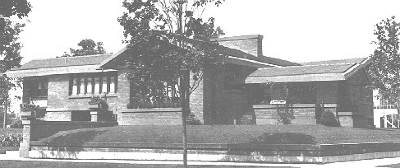 Exterior perspective, right front view
House for D. M. Amberg
Hermann V. von Holst, architect
Marion Mahony Griffin, associated architect
Grand Rapids, Michigan