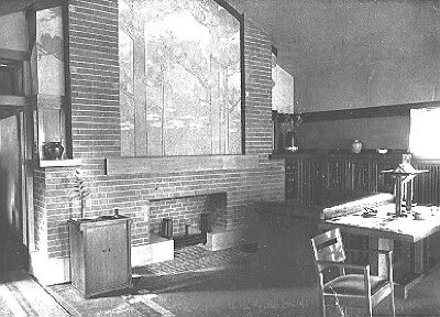 Interior, living room fireplace
House for D. M. Amberg
Hermann V. von Holst, architect
Marion Mahony Griffin, associated architect
Grand Rapids, Michigan