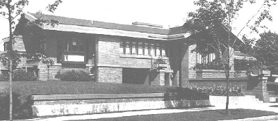 Exterior perspective, left front view
House for D. M. Amberg
Hermann V. von Holst, architect
Marion Mahony Griffin, associated architect
Grand Rapids, Michigan