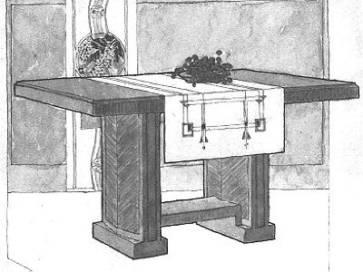 Furniture rendering, library table
House for D. M. Amberg
Hermann V. von Holst, architect
Marion Mahony Griffin, associated architect
Grand Rapids, Michigan
Manufactured by Niedecken and Walbridge