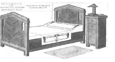 Furniture rendering, bed and nightstand
House for D. M. Amberg
Hermann V. von Holst, architect
Marion Mahony Griffin, associated architect
Grand Rapids, Michigan
Manufactured by Niedecken and Walbridge
