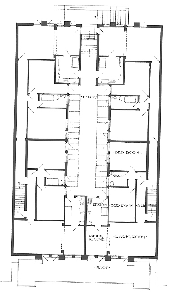 Residential floor plan
Store and Apartment Building
Walter Burley Griffin and Marion Mahony Griffin,
architects
Chicago, Illinois