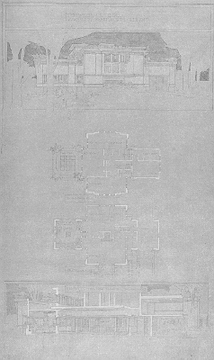 Presentation rendering
House for William F. Tempel
Walter Burley Griffin and Marion Mahony Griffin,
architects
Kenilworth, Illinois