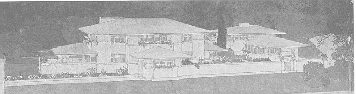 Presentation rendering
House for F. W. Little
Frank Lloyd Wright, architect
Peoria, Illinois