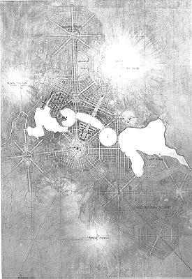 Presentation rendering, site master development plan
Australian National Parliament Buildings Competition
Walter Burley Griffin and Marion Mahony Griffin,
architects
Canberra, Australia