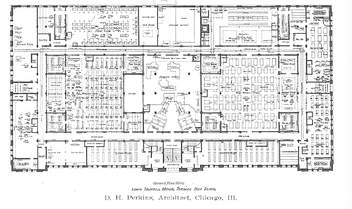 Ground floor plan
Lyman Trumbull Manual Training High School
Dwight Perkins, architect
Chicago, Illinois