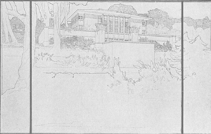 Presentation rendering
House for Thomas Paul Hardy
Frank Lloyd Wright, architect
Racine, Wisconsin