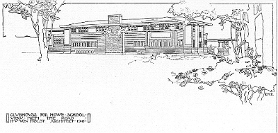 Presentation rendering (view from road)
Clubhouse for Howe School
Hermann V. von Holst, architect
Howe, Indiana