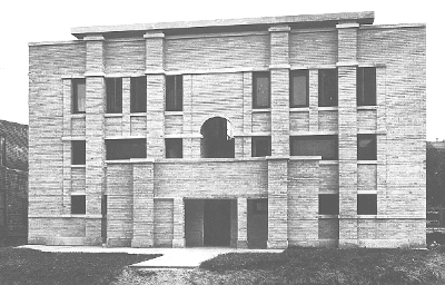 Exterior perspective, residential front
Store and Apartment Building
Walter Burley Griffin and Marion Mahony Griffin,
architects
Chicago, Illinois