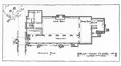 Main floor plan
Clubhouse for Howe School
Hermann V. von Holst, architect
Howe, Indiana