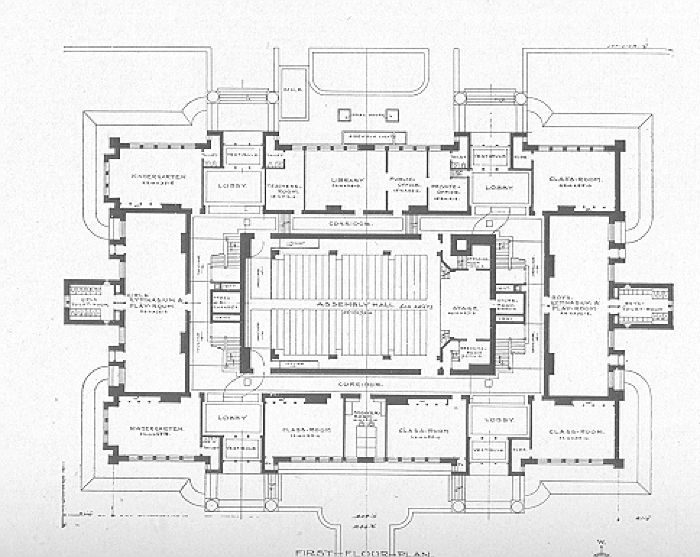 First floor plan
School for the Chicago Board of Education
Dwight H. Perkins, architect
Chicago, Illinois