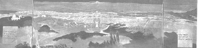 Presentation rendering, site perspective
Australian National Parliament Buildings Competition
Walter Burley Griffin and Marion Mahony Griffin,
architects
Canberra, Australia