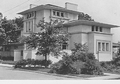 Exterior, perspective view
House for W. G. Fricke
Frank Lloyd Wright, architect
Oak Park, Illinois