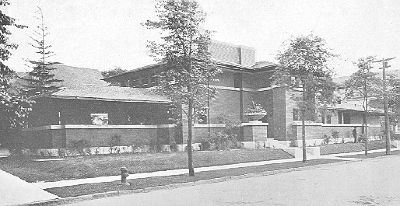 Exterior perspective, front view
House for William R. Heath
Frank Lloyd Wright, architect
Buffalo, New York