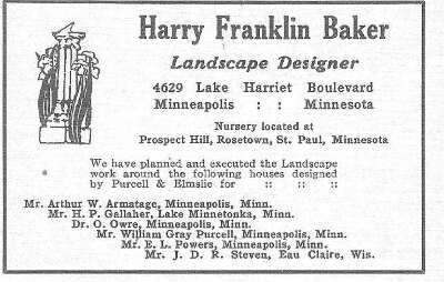 Advertisement for Harry Franklin Baker, Landscape
Architect